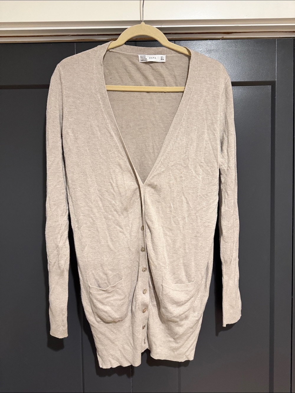 Zara Beige Longline Button Cardigan